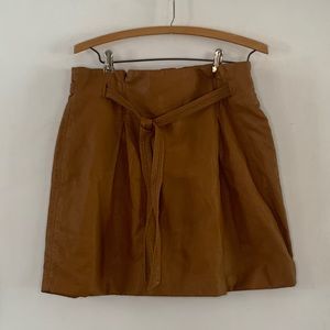 Free People tan camel faux leather mini skirt with tie belt Size 10